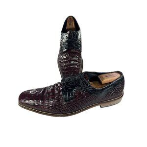 Stacy Adams Vintage Mens Brown Size 13 M Brown Leather Croc Print Dress Shoes